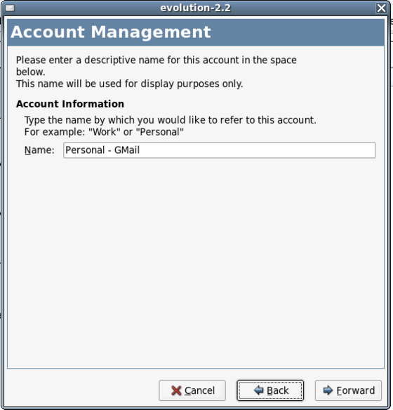 Evolution GMail Account Name