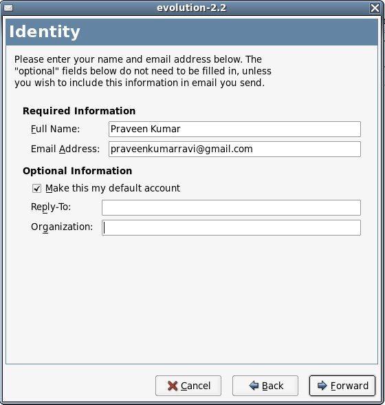 Evolution GMail Identity