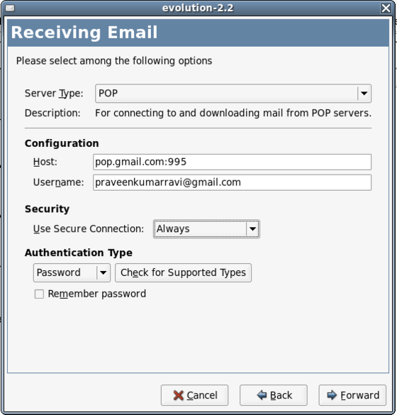 Evolution GMail Incoming Server