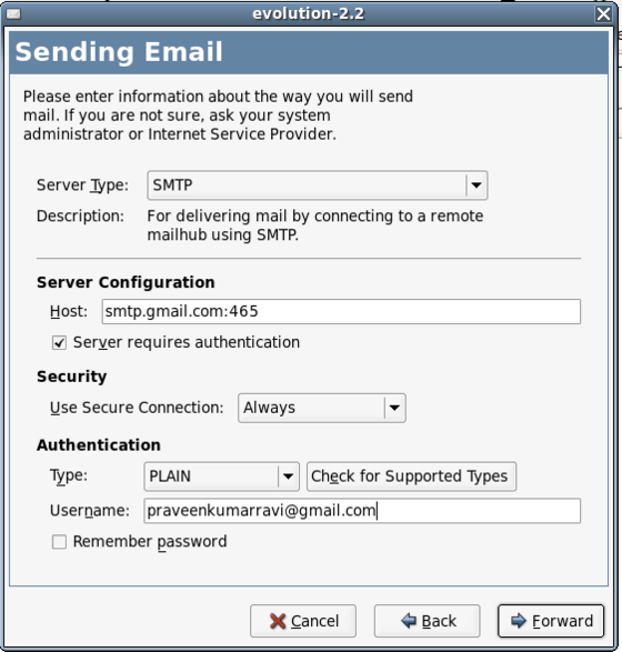 Evolution GMail Outgoing Server
